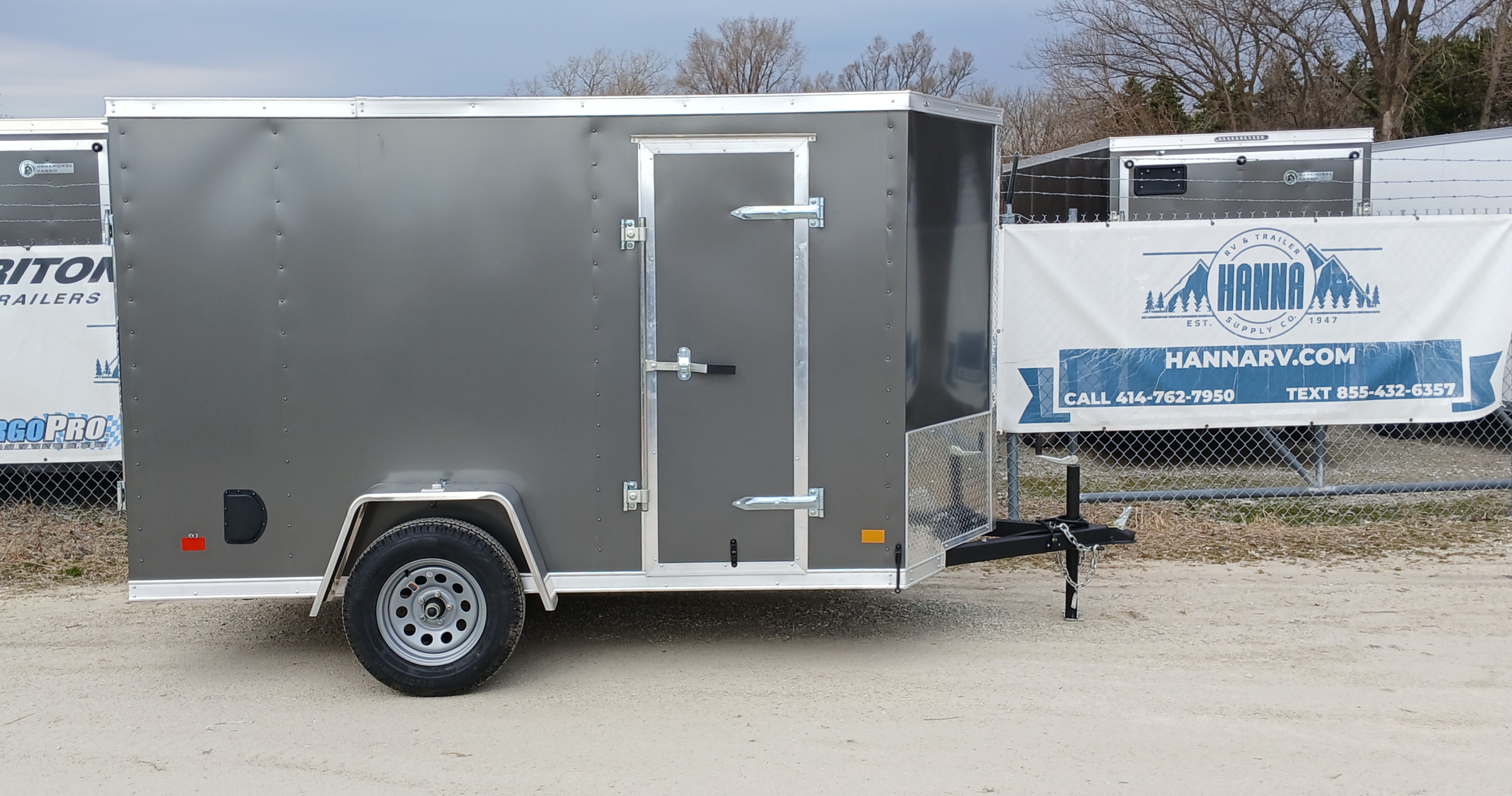 DarkHorse 5X10 Wedge Nose Single Axle Steel Cargo Trailer with Ramp Door, 6" extra height - 2500 Series- Charcoal